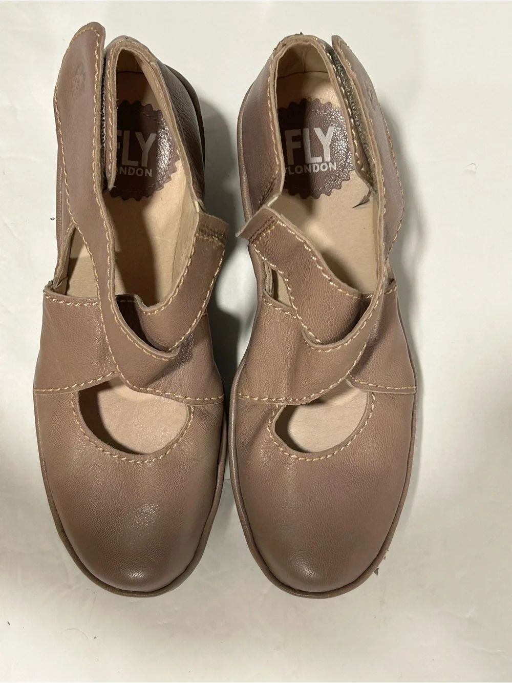 Fly London Yogo Leather Criss Cross Strap Wedge Pump Shoes Taupe EU 36 US 5-5.5